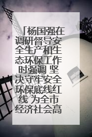 杨国强在调研督导安全生产和生态环保工作时强调 坚决守牢安全环保底线红线 为全市经济社会高质量发展提供坚强保障