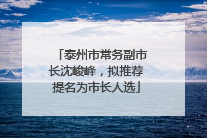 泰州市常务副市长沈峻峰，拟推荐提名为市长人选